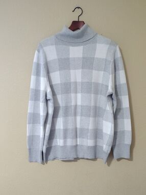 LL Bean Cotton Cashmere Turtleneck Plaid Tunic Sweater Size 2X Plus Size Soft